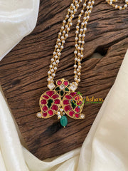 Exquisite Jadau Kundan Pendant Pearl Mala-Dual Paisley-Maanga-Green Bead-J1231