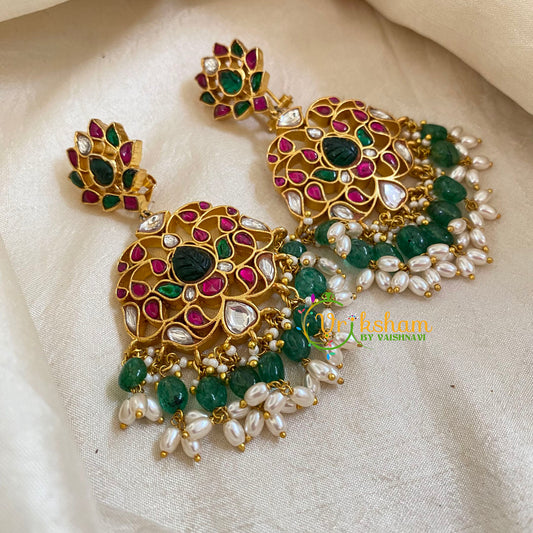 Precious Jadau Kundan Earrings-Green Bead -J1071