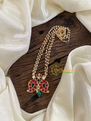 Exquisite Jadau Kundan Pendant Pearl Mala-Dual Paisley-Maanga-Green Bead-J1231