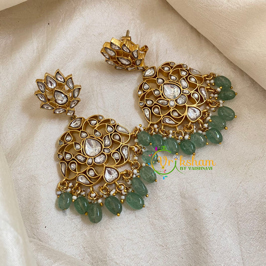 Precious Jadau Kundan Earrings -Pastel Green Bead-J1072