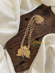 Exquisite Jadau Kundan Pendant Pearl Mala-Dual Paisley-Maanga-Green Bead-J1231