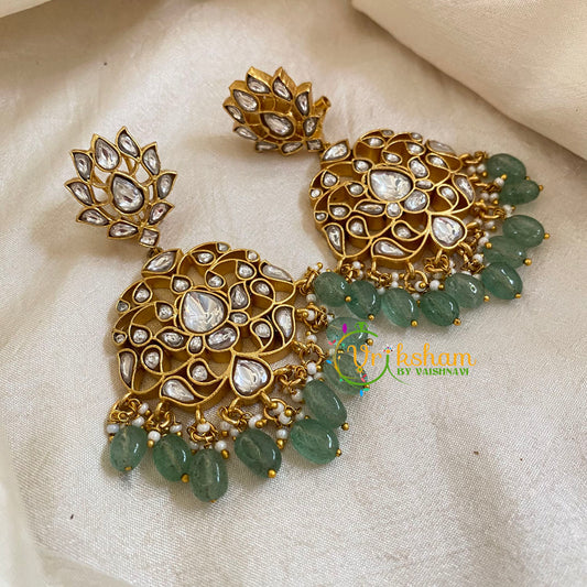 Precious Jadau Kundan Earrings -Pastel Green Bead-J1072