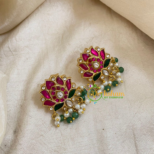 Jadau Kundan Floral Studs-Lotus-J1073