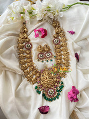 Traditional Lakshmi Pendant Maanga Peacock Neckpiece-Green Bead-G4503