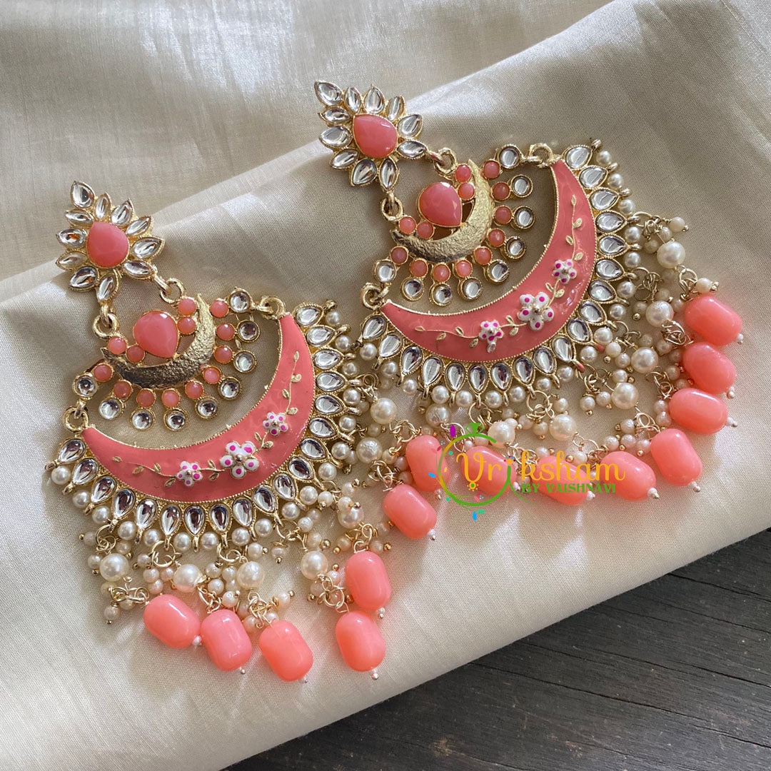 Pastel Orange Meenakari Chandbali Danglers-G3737