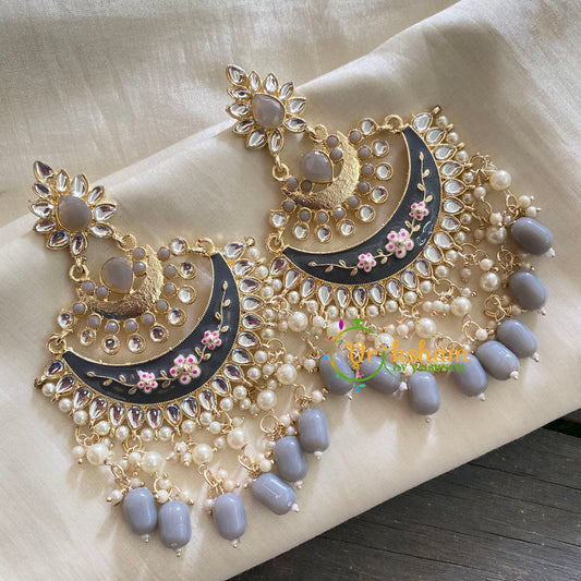 Grey Meenakari Chandbali Danglers-G3736