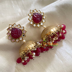 Maroon Meenakari Jhumkas-Hand painted-Fancy Stone Stud-G3781