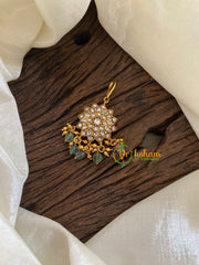 White Short Hook Type Jadau Kundan Maang Tikka -Floral-Pastel Green Bead Gold Bead -j1213