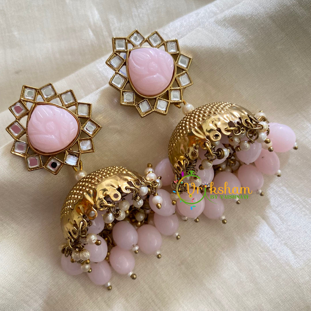 Light Pink Meenakari Jhumkas-Hand painted-Fancy Stone Stud-G3784