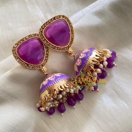 Triangular Stud Meenakari Jhumkas-Purple -G3738