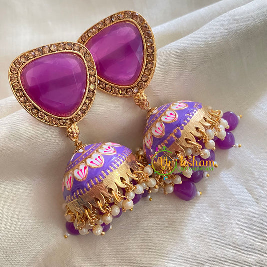 Triangular Stud Meenakari Jhumkas-Purple -G3738