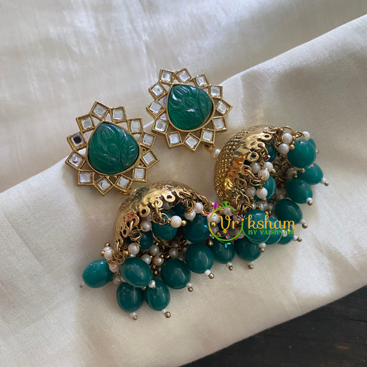 Green Meenakari Jhumkas-Hand painted-Fancy Stone Stud-G3780