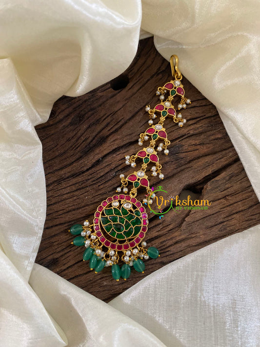 Precious Jadau Kundan Maang Tikka -Green Bead-J1226