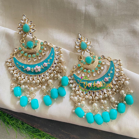 Aqua Blue Meenakari Chandbali Danglers-G3734