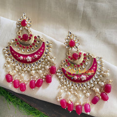 Hot Pink Meenakari Chandbali Danglers-G3732