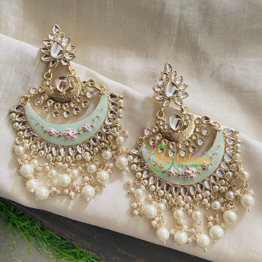 Pastel Green Meenakari Chandbali Danglers-G3733