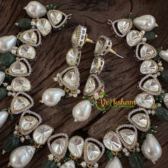 Premium Beaded Mossanite Short Neckpiece-Green Bead -M015