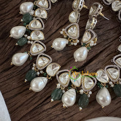 Premium Beaded Mossanite Short Neckpiece-Green Bead -M015