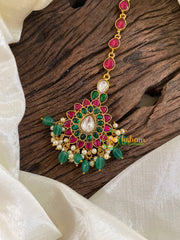 Precious Jadau Kundan Maang Tikka -Green Bead Pearl-J1225