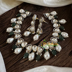 Premium Beaded Mossanite Short Neckpiece-Green Bead -M015