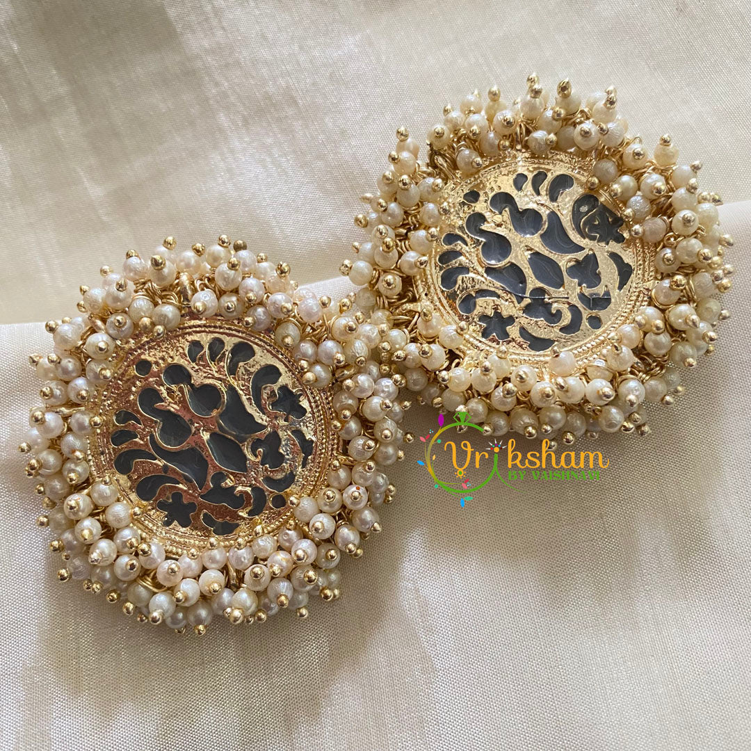 Cluster Pearl Meenakari Studs-Black-Jumbo Studs-G3728