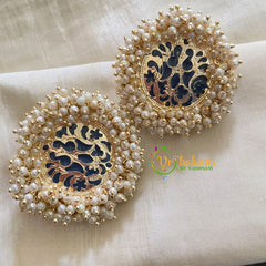 Cluster Pearl Meenakari Studs-Blue-Jumbo Studs-G3743