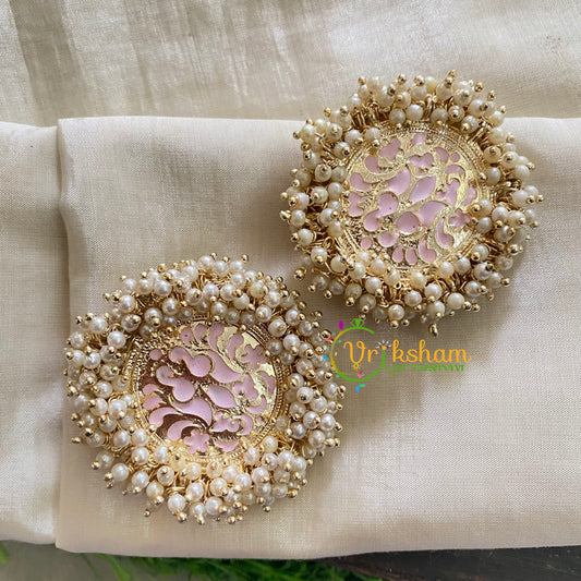 Cluster Pearl Meenakari Studs-Pastel Pink Jumbo Studs-G3742