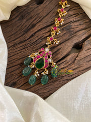 Precious Jadau Kundan Maang Tikka -Tilak-Green Bead-J1222