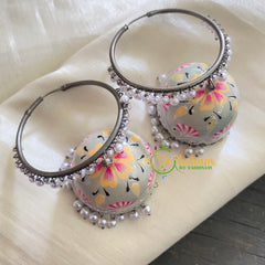 Silver Meenakari Jhumkas -Loop Ring Jhumka-Pastel -S325