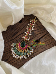 Precious Jadau Kundan Maang Tikka -Tilak-Pastel Green Bead and Pearl-J1223