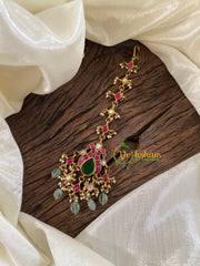 Precious Jadau Kundan Maang Tikka -Dual Peacock-Pastel Green Bead-J1221