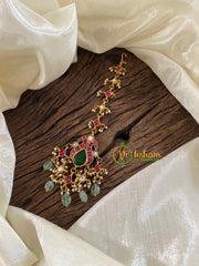 Precious Jadau Kundan Maang Tikka -Dual Peacock-Pastel Green Bead-J1221