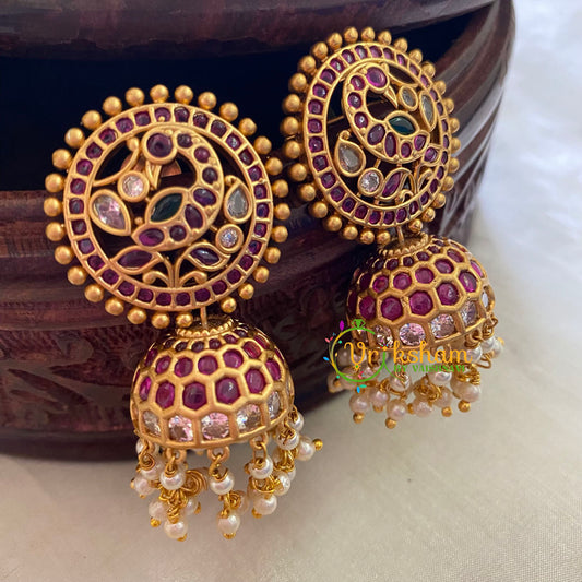 Premium Matt Kemp and AD stone Jhumkas-Red green-G3767