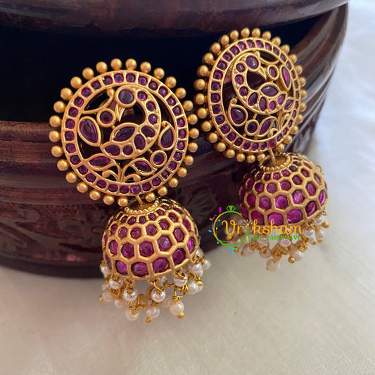 Premium Matt Kemp and AD stone Jhumkas-Red-G3766