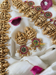 Premium AD Stone Lakshmi Floral Haram-Gold Pearl-G4509