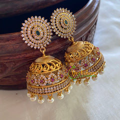 Traditional AD stone Jhumkas -Small-G6879