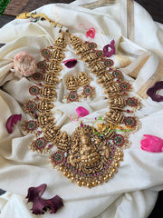 Premium AD Stone Lakshmi Floral Haram-Gold Pearl-G4509