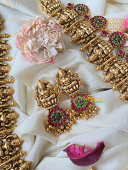 Premium AD Stone Lakshmi Floral Haram-Gold Bead-G4508