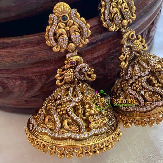 Premium AD Stone Lakshmi Temple Jhumkas-Dual peacock-G3764