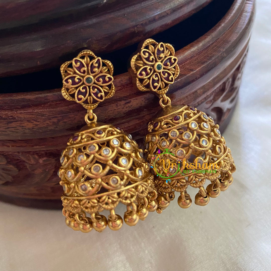 AD Stone Floral Jhumkas-G3776