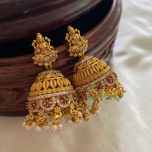 Premium AD Stone Lakshmi Temple Jhumkas-G3762