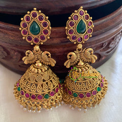 AD Stone Traditional Jhumkas -Red Green-G3769