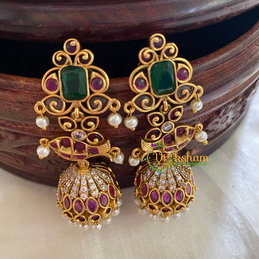 Premium AD Stone Fish Jhumkas-g3771