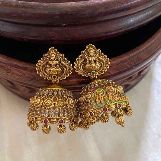 Premium AD Stone Lakshmi Temple Jhumkas-Cage-G3760