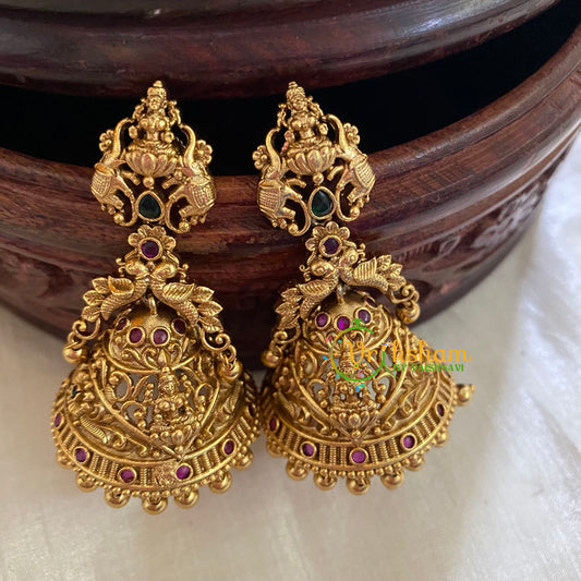 Premium AD Stone Lakshmi Temple Jhumkas-2 -G3759