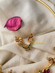 Premium AD Stone Lotus Pendant Hasli Choker-Peacock-Gold Bead-G4583