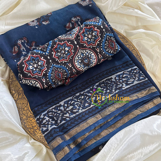 Blue Chanderi Handloom Saree -Paisely Art-VS1900