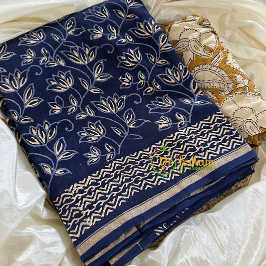 Blue Chanderi Handloom Saree -Lotus-VS1904