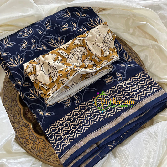 Blue Chanderi Handloom Saree -Lotus-VS1904