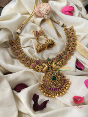 Gold Look Alike Maanga Short Neckpiece-Green-G4499